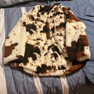 SHEIN Cow Print Fleece Shacket